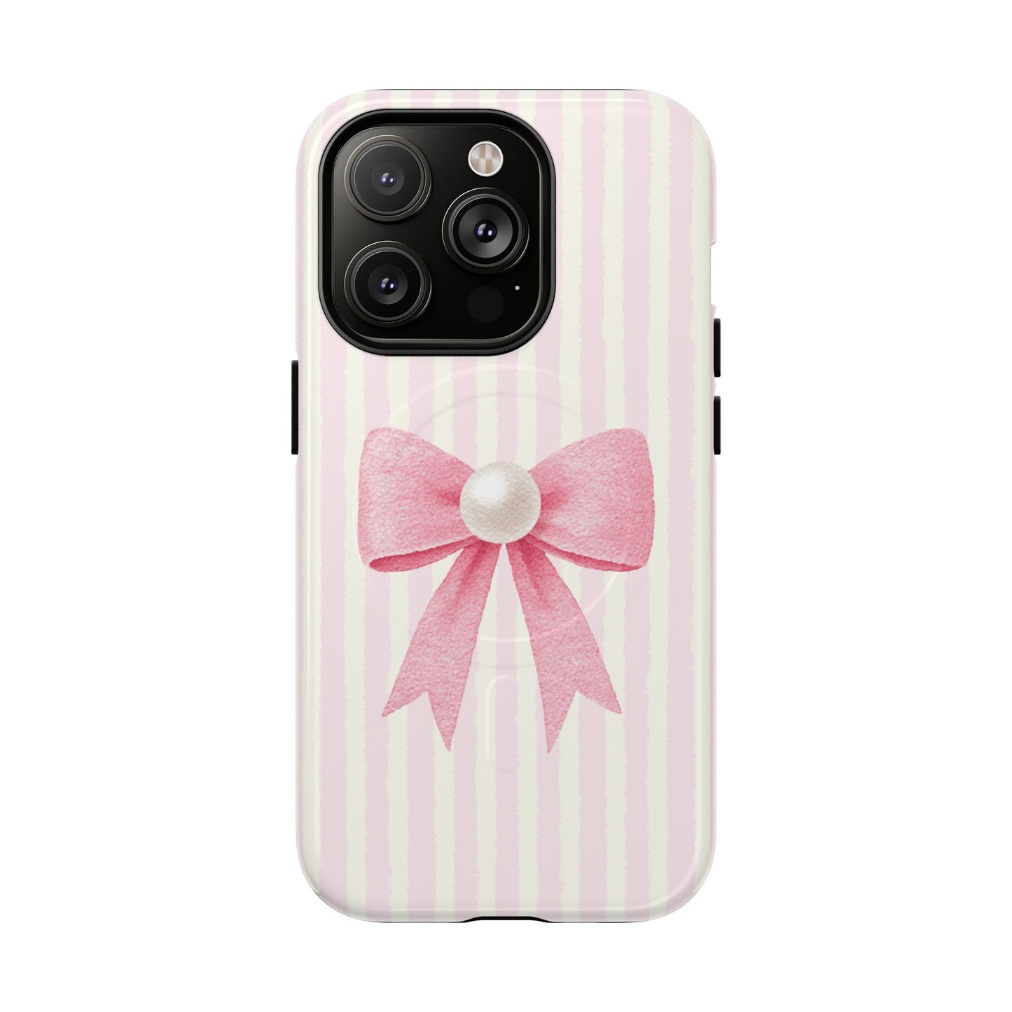 MagSafe compatible tough case with centered pink bow