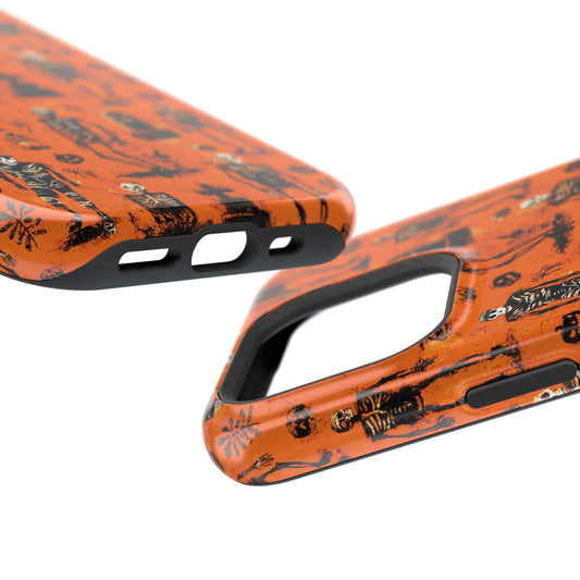 Halloween skeleton tough case for iPhone showing tactile buttons and precise port cutouts