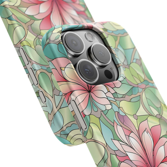 iPhone 16 Pro snap phone case close up - Pastel Flower Stained Glass