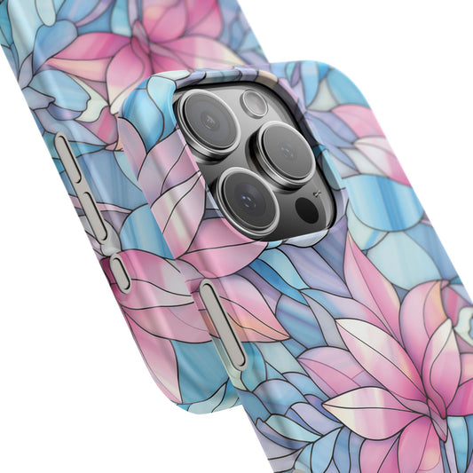 iPhone 16 Pro snap phone case close up - Pink Flower Stained Glass