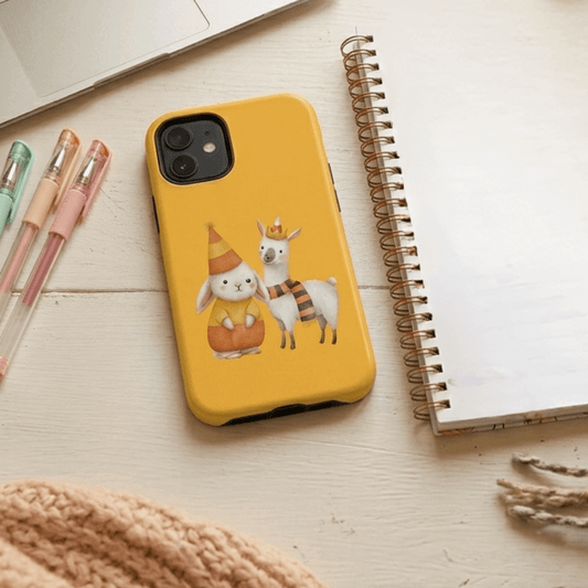 Matte finish dual layer tough case for iPhone 11 Pro Max with whimsical animal sketches
