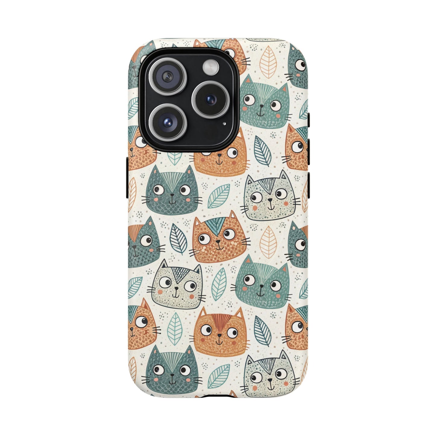 MagSafe compatible magnetic case for iPhone 15 Pro in a matte finish with cat face print