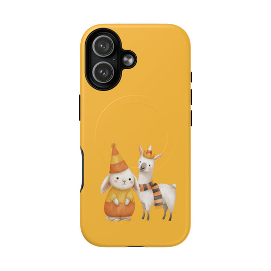 MagSafe compatible magnetic case for iPhone 17 in a matte finish with rabbit and llama print