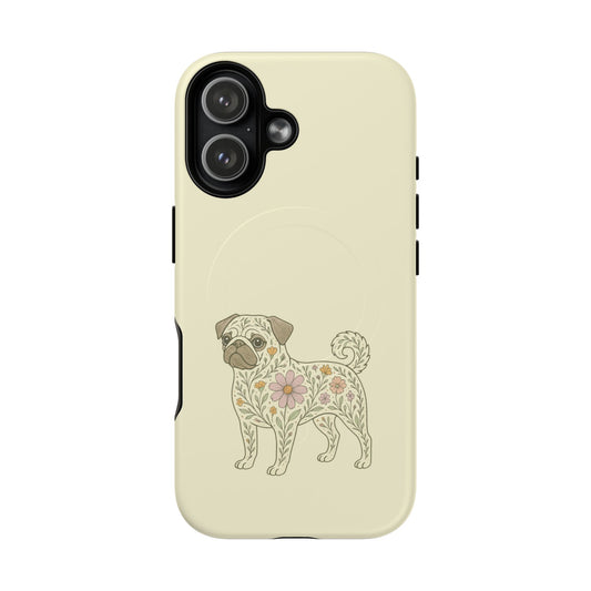 iPhone 17 Magnetic phone case featuring a floral bulldog portrait