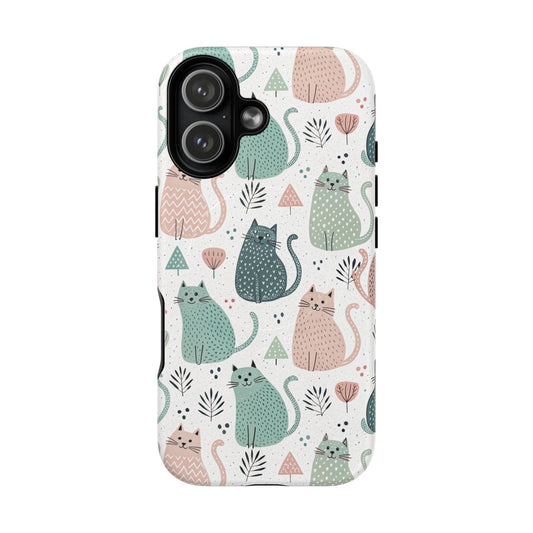 Magnetic case for iPhone 17 in a matte finish with friendly cat print
