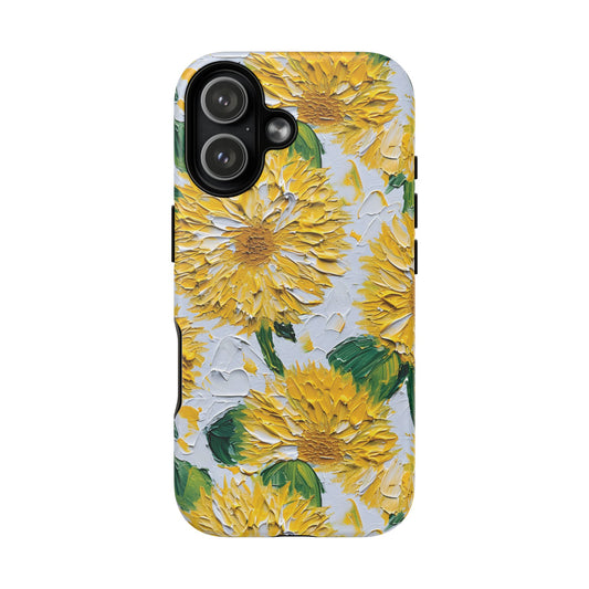 Protective MagSafe compatible case with a deep yellow sunflower theme for iPhone 17