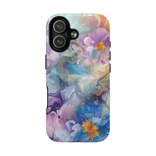 Artistic MagSafe compatible case featuring soft focus watercolor floral art for iPhone 17
