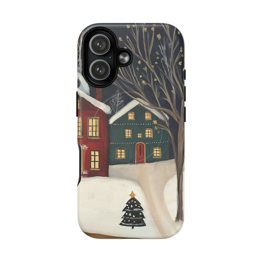 iPhone 17 magsafe compatible phone case features small christmas tree in a Xmas Town