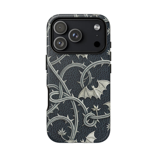iPhone 17 Pro matte finish dual layer tough case with Gothic botanical art