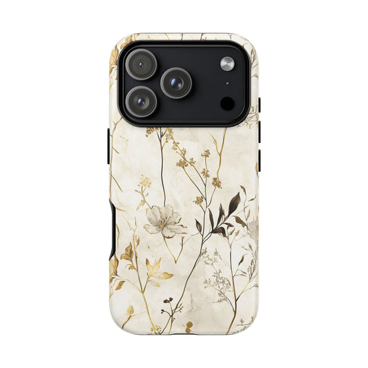 Protective tough phone case featuring a marble and botanical design for iPhone 17 Pro