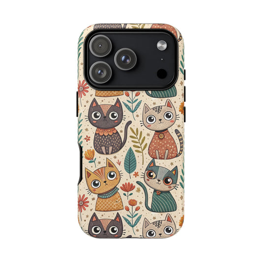Dual layer protective case for iPhone 17 Pro with vintage cats design