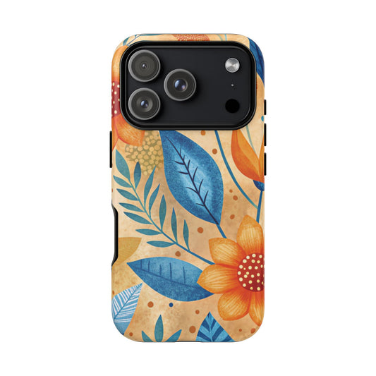 Azure Amber tough case with orange and blue floral art for iPhone 17 Pro
