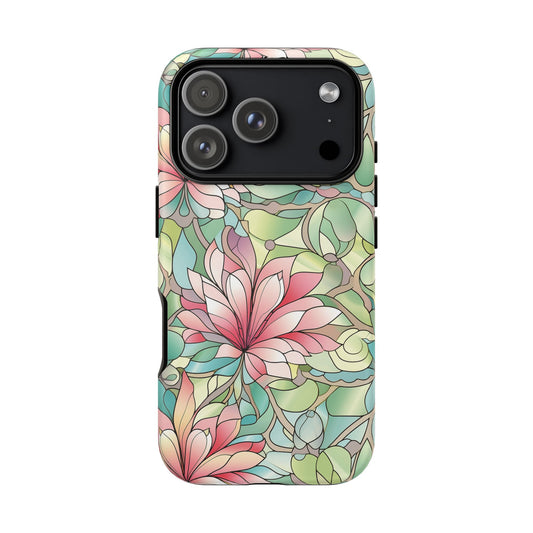 iPhone 17 Pro dual layer protective case with soft toned mosaic floral art