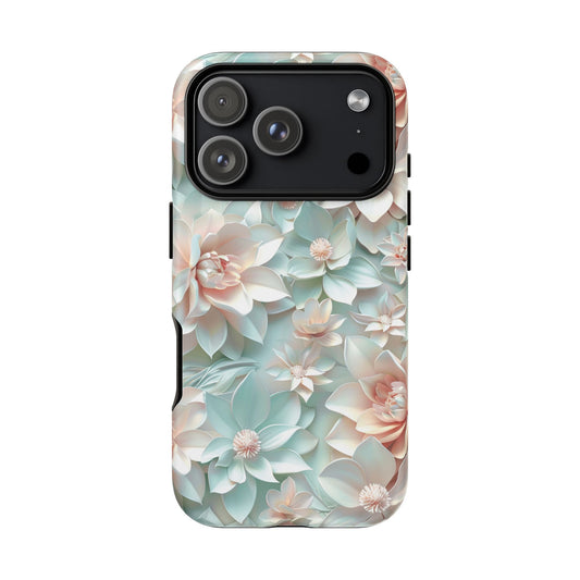Dual-layer tough phone case featuring pastel flower blooms for iPhone 17 Pro