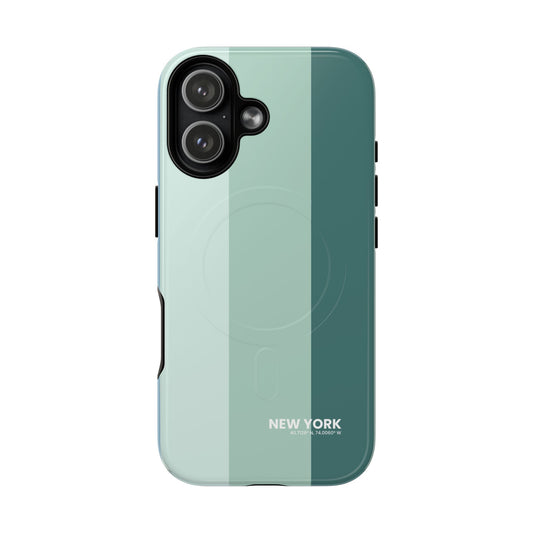 MagSafe compatible phone case with minimalist teal and green stripes for iPhone 17
