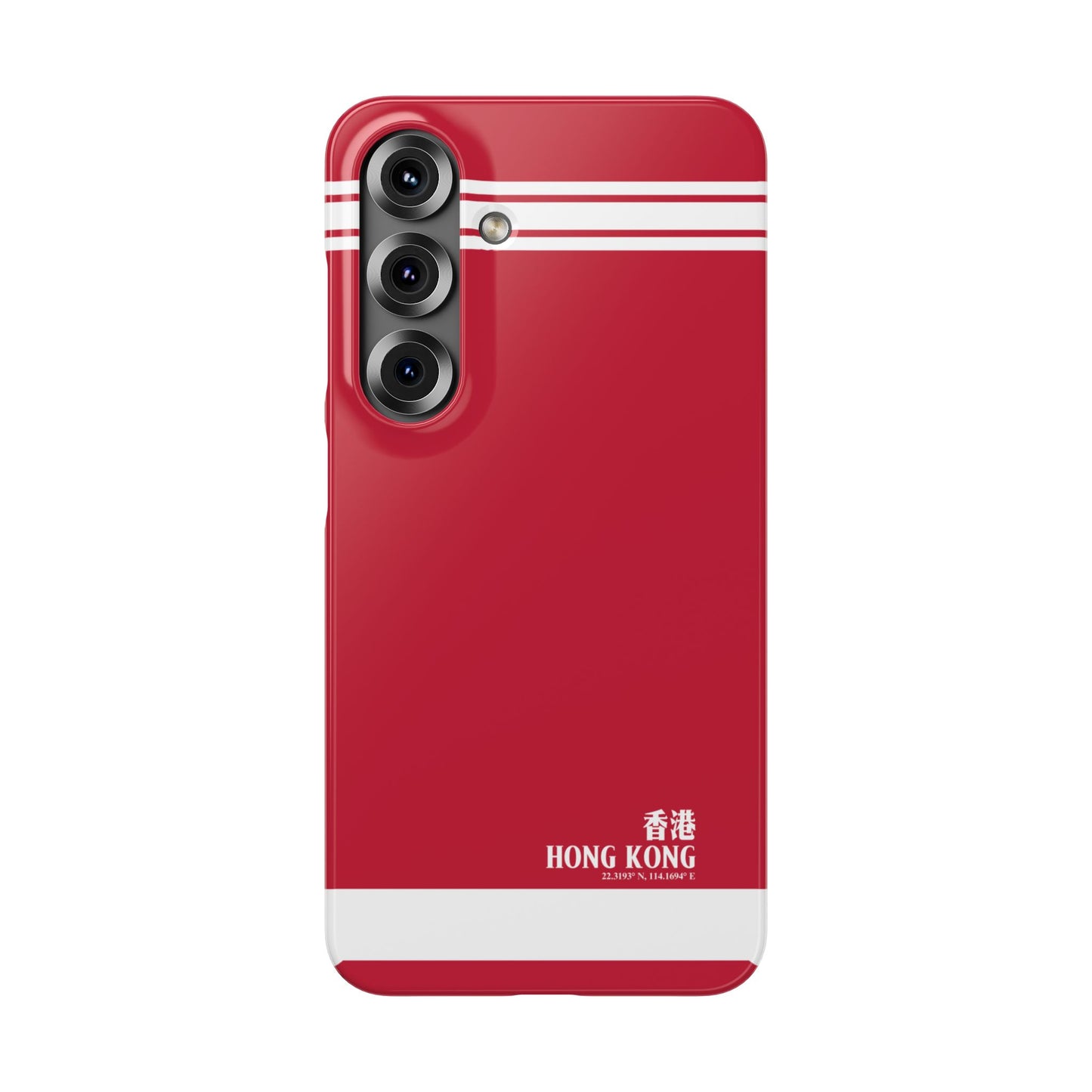 Minimalist red snap-on case for Samsung Galaxy with city branding