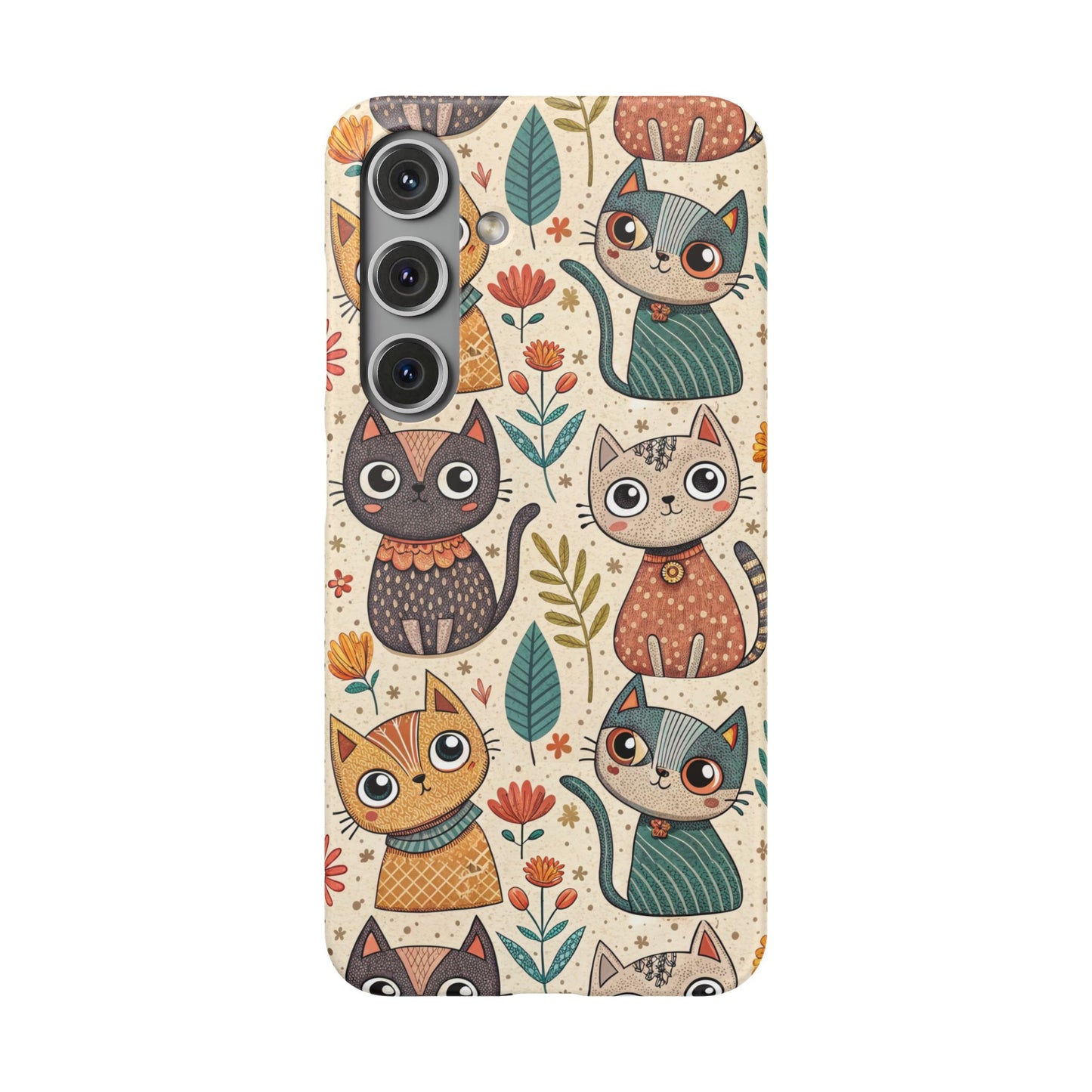 Colorful glossy cat themed snap on case for Samsung smartphones