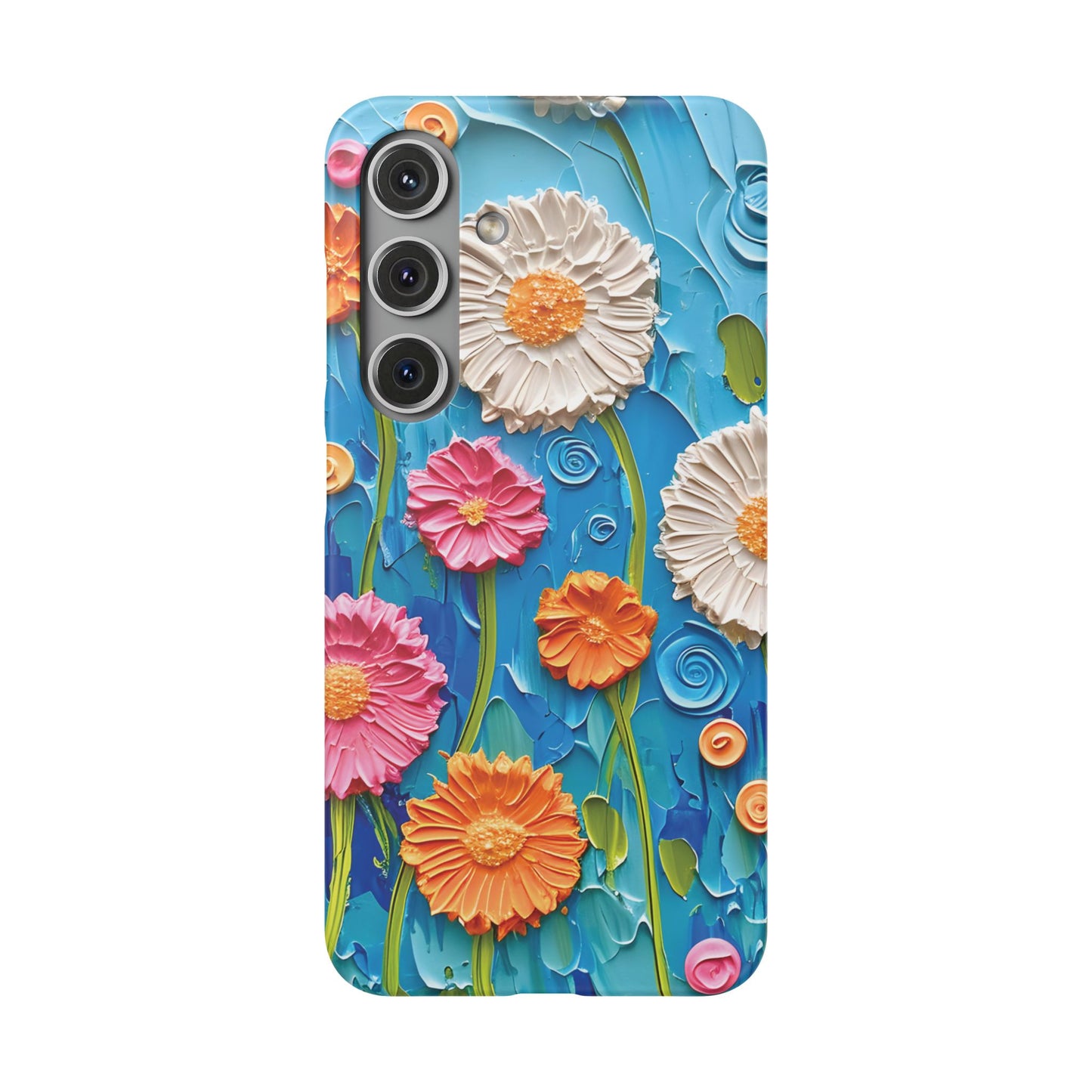 Smooth finish phone case with a vibrant wildflower petal design for Samsung Galaxy S24