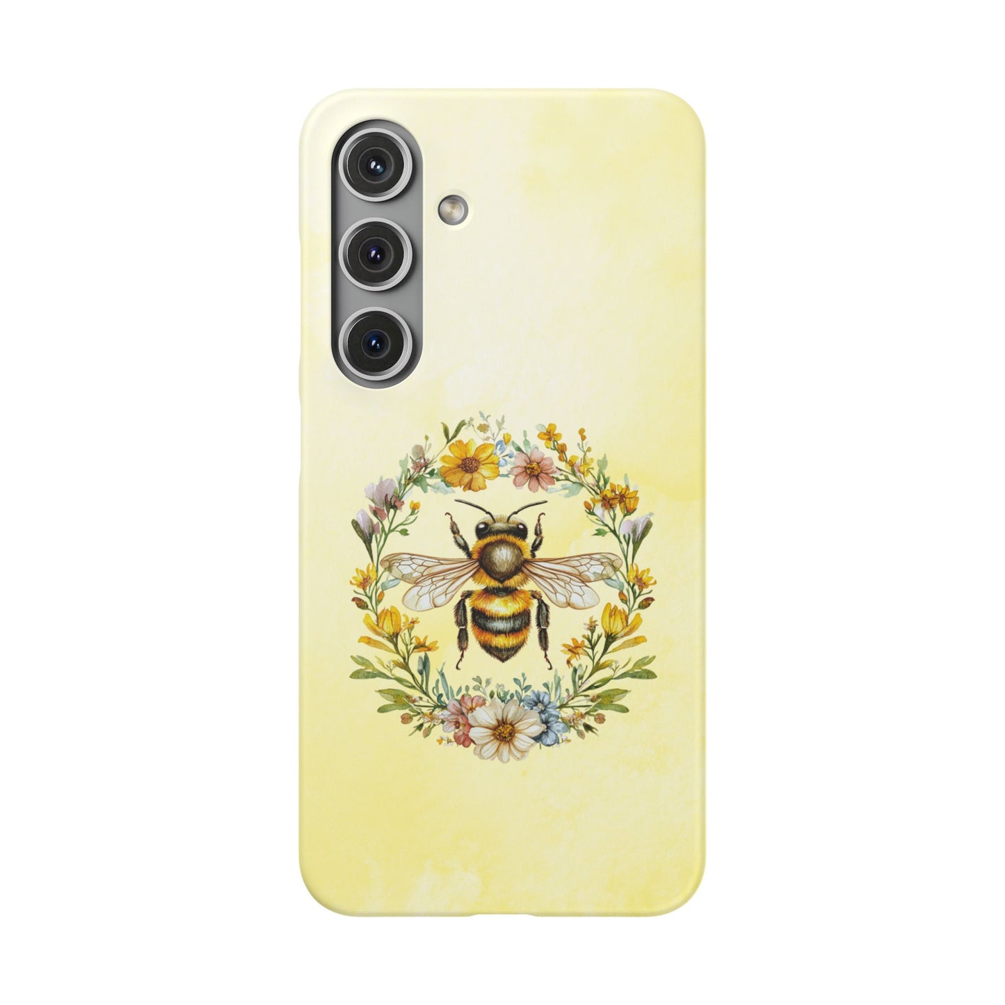 Smooth finish Samsung Galaxy S24 snap case with a whimsical garden bee design