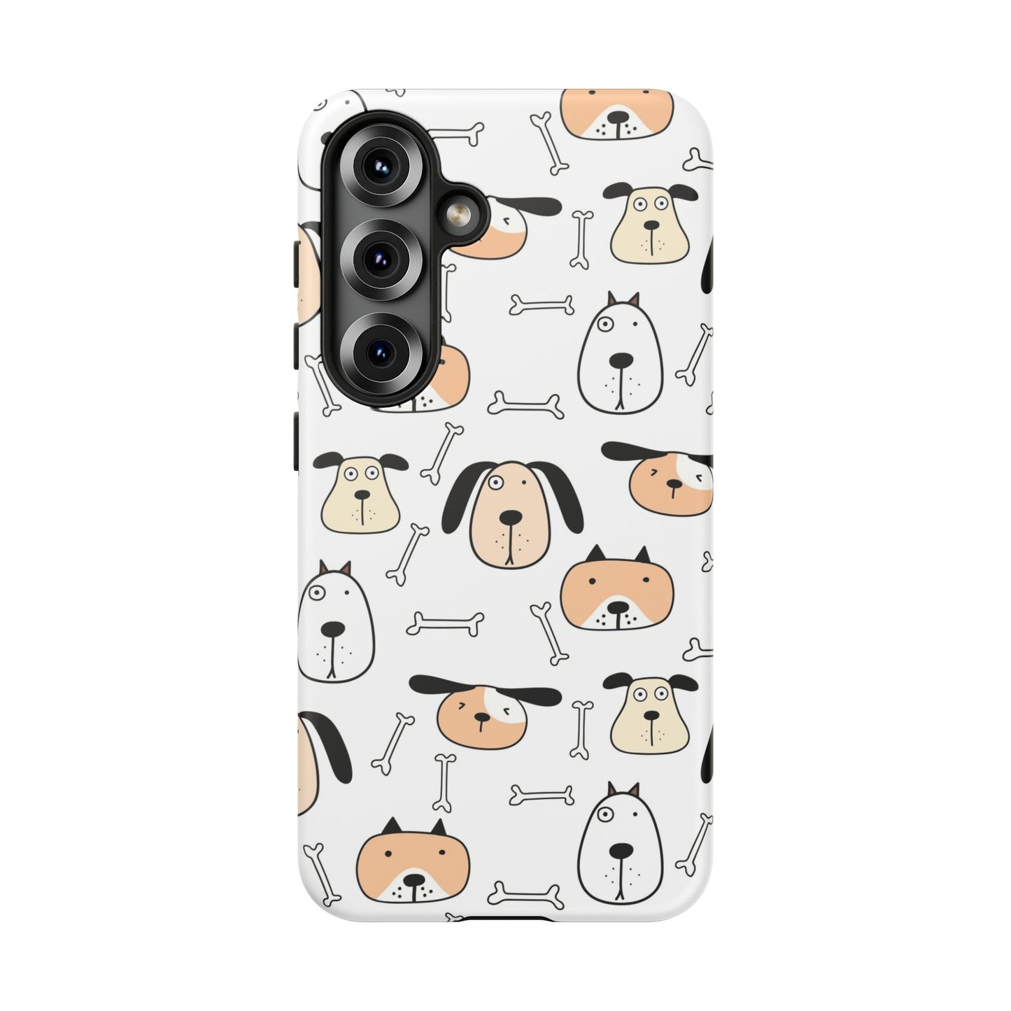 Protective Samsung Galaxy S25 case with a multi-colored dog and bone print