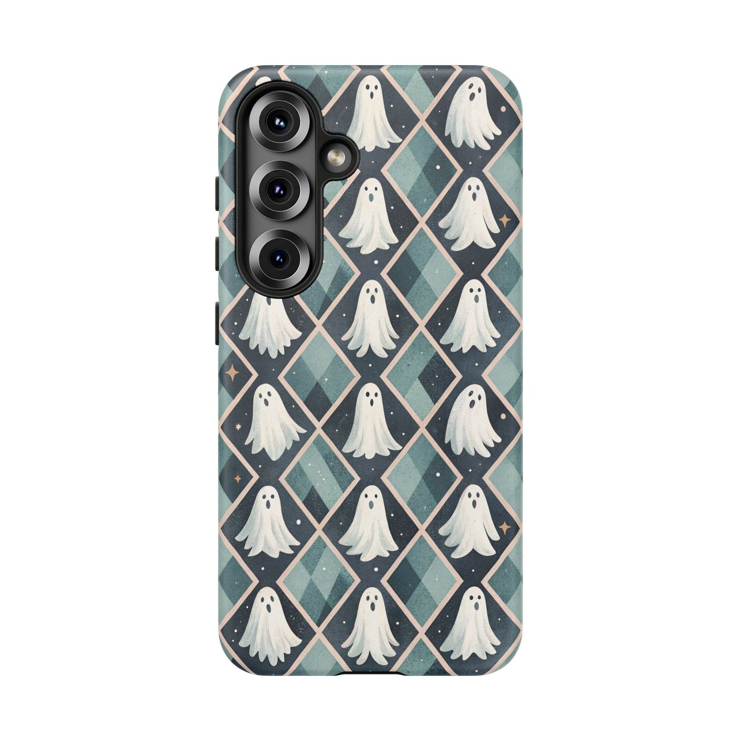 Impact resistant Samsung Galaxy S25 tough case with detailed Halloween ghost sketches