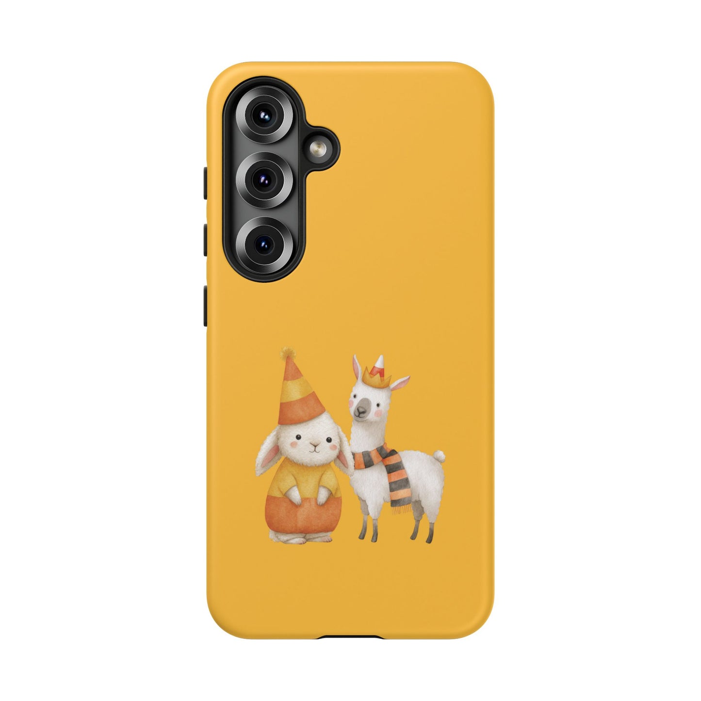 Impact resistant Samsung S25 tough case with detailed bunny and llama sketches