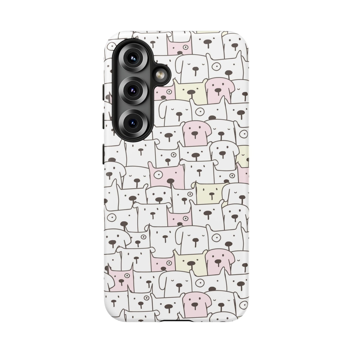 Impact resistant Samsung Galaxy S25 shell with detailed pink and yellow canine sketches pup garden theme
