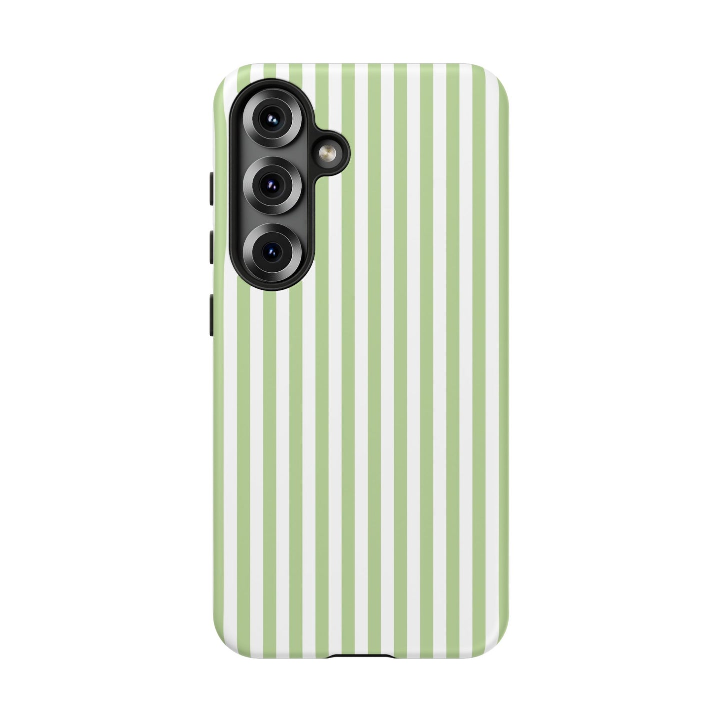 Scratch resistant matte finish on a modern green striped Samsung S25 tough case