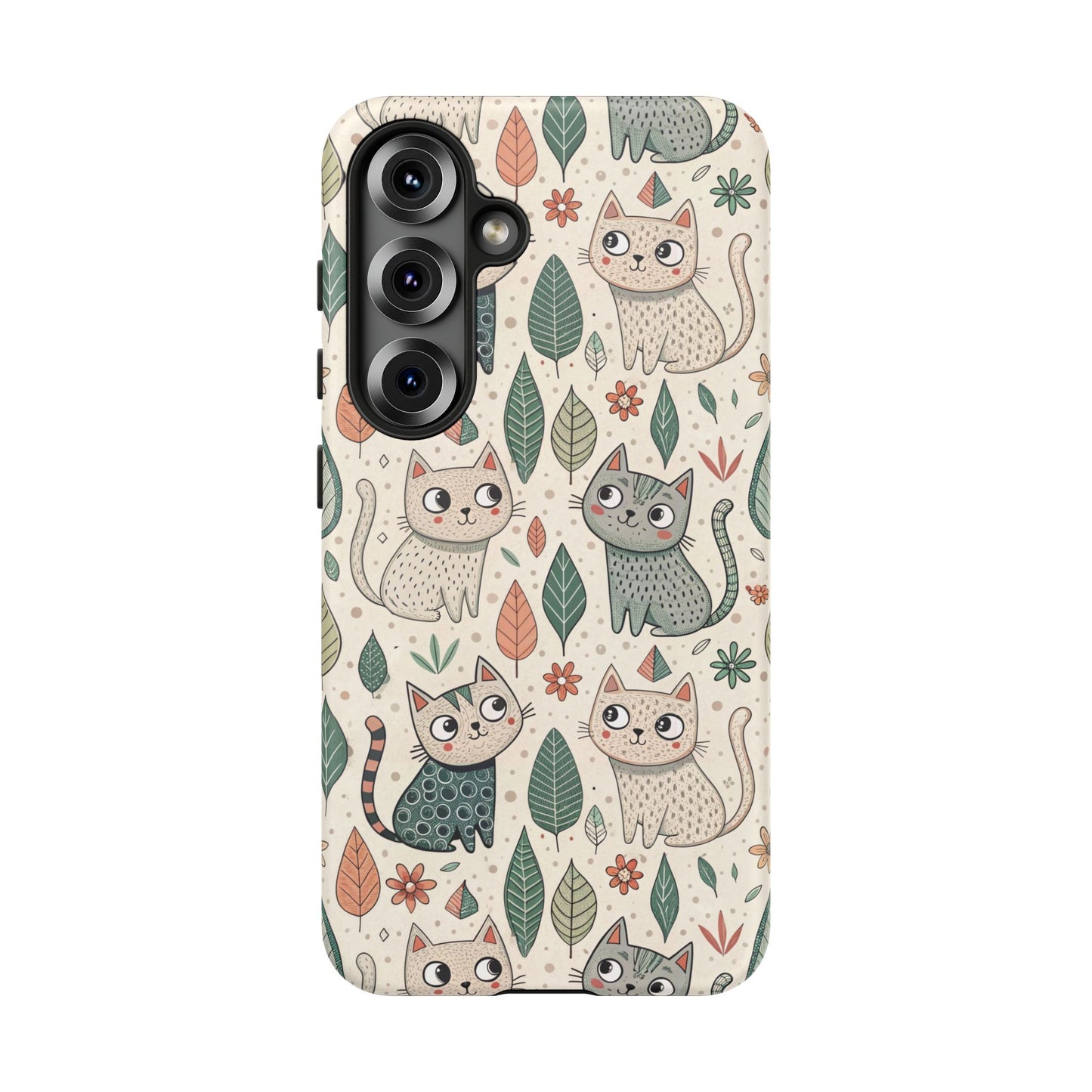 Impact resistant Samsung Galaxy S25 tough case with detailed sweet cat illustrations