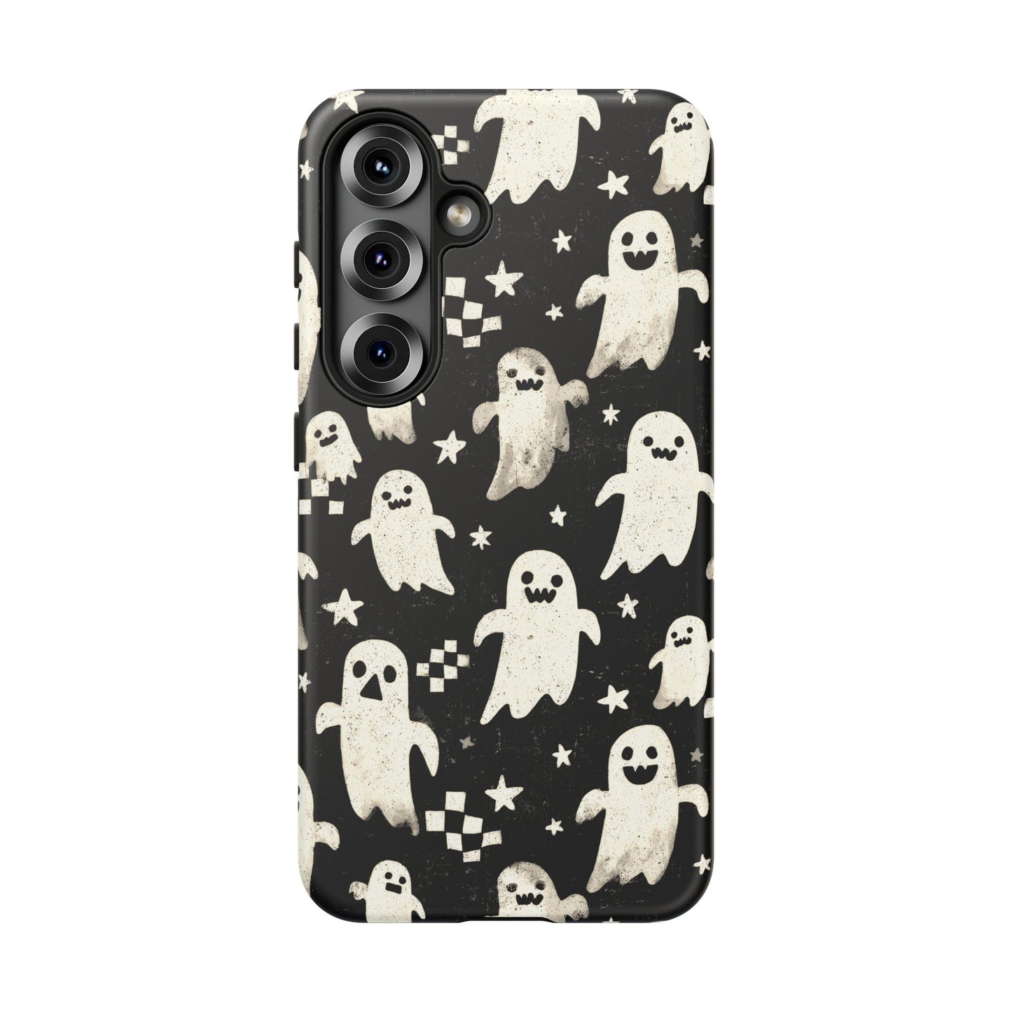 Scratch resistant matte finish on a vintage ghost pattern Samsung Galaxy S25 tough case