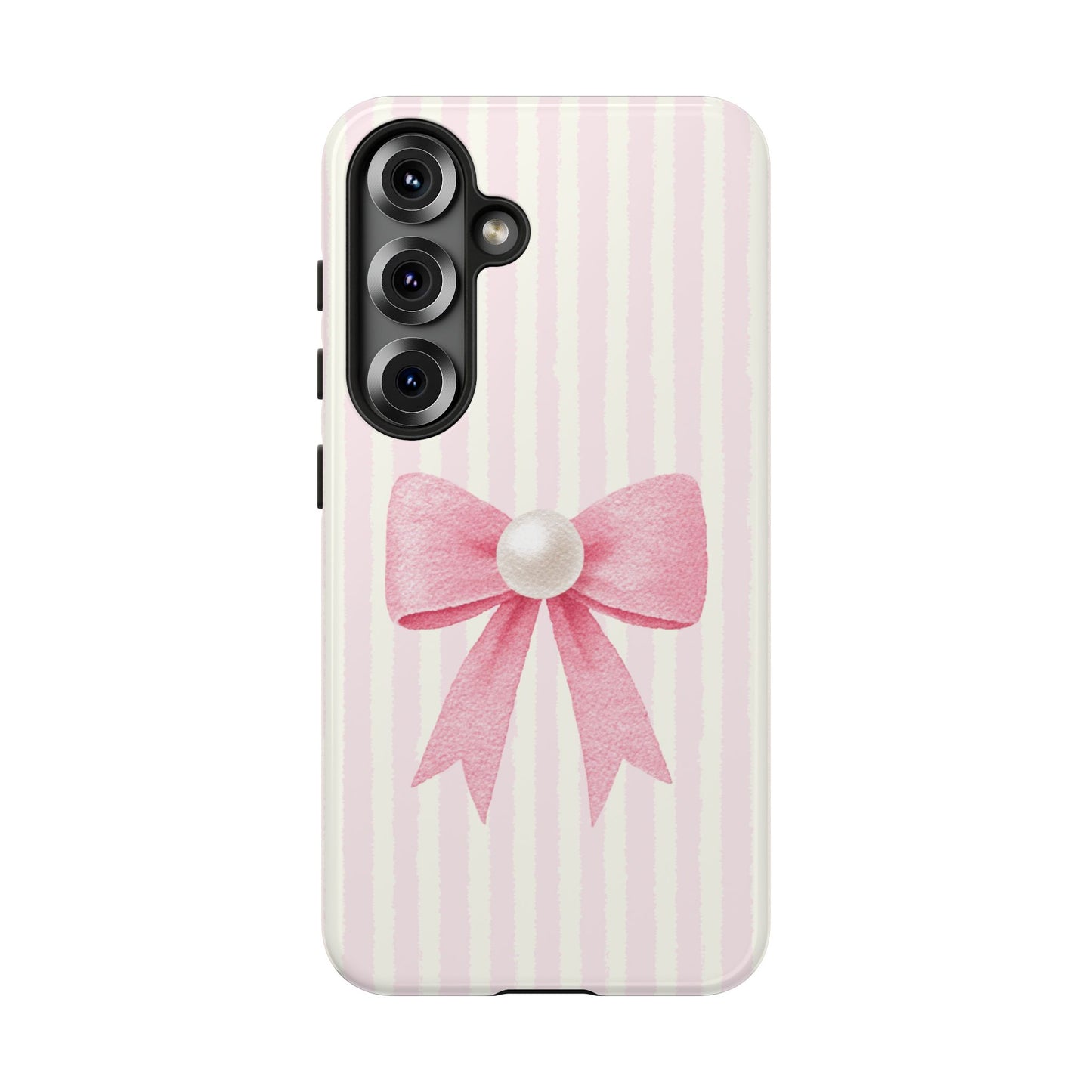 Tough dual-layer case with centered coquette bow