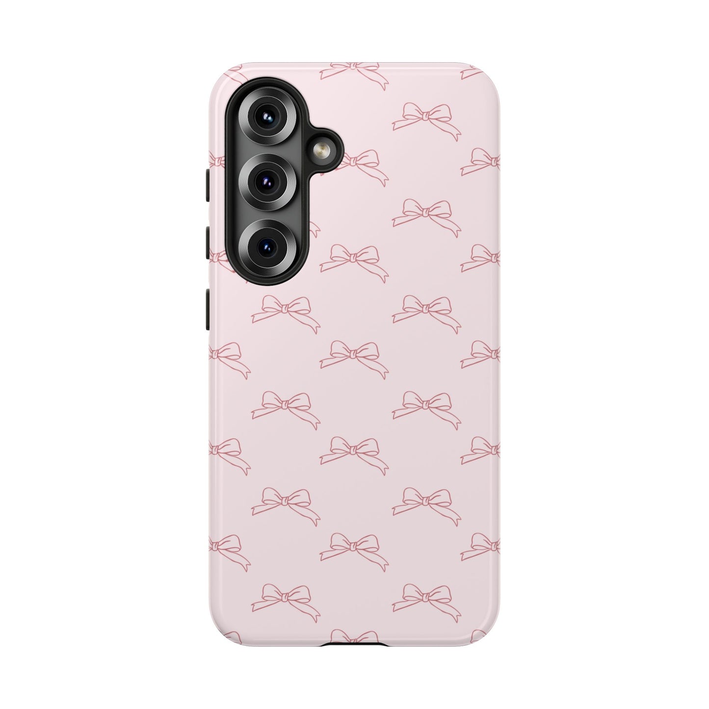 Tough dual-layer case with light pink bow pattern
