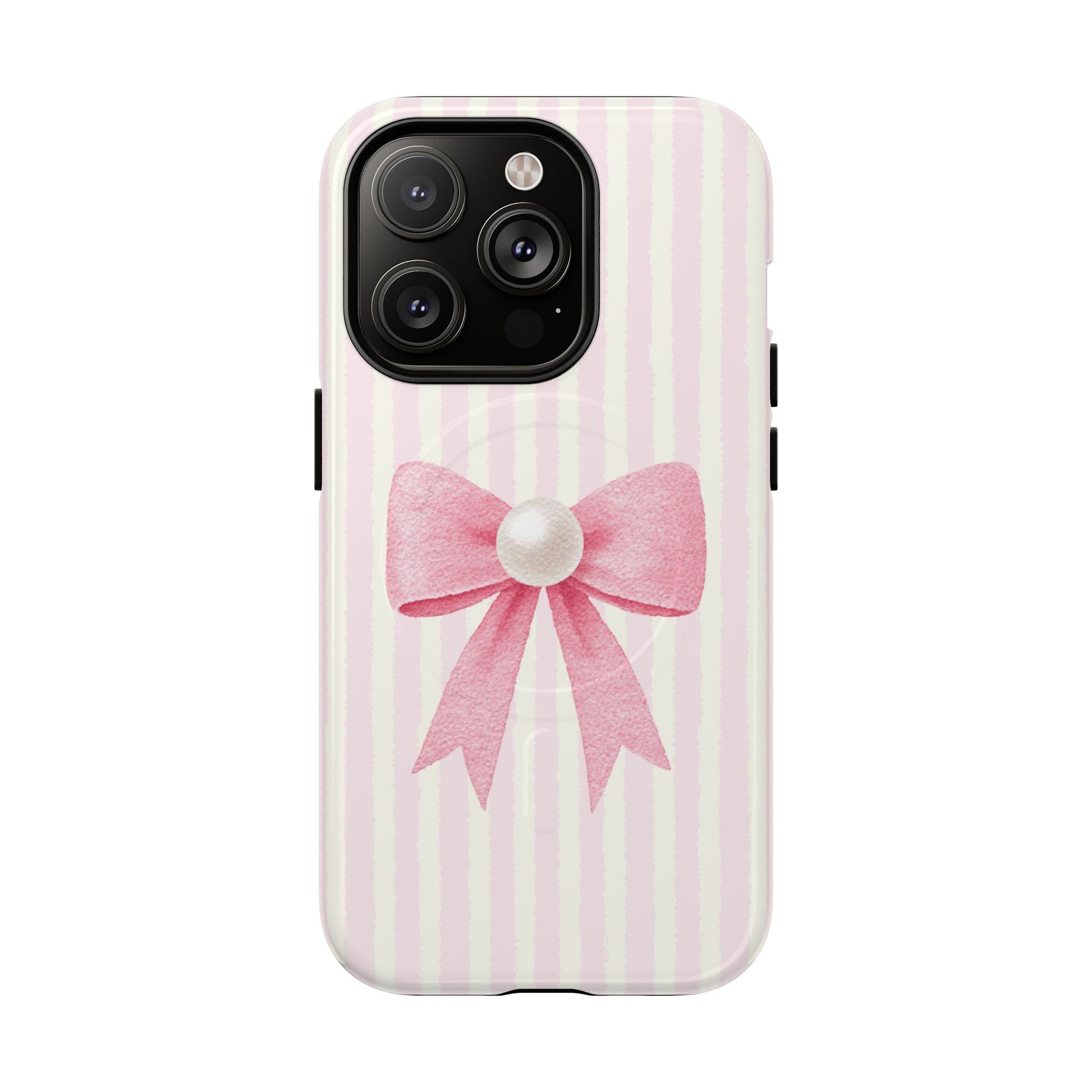 MagSafe compatible tough case with centered pink bow