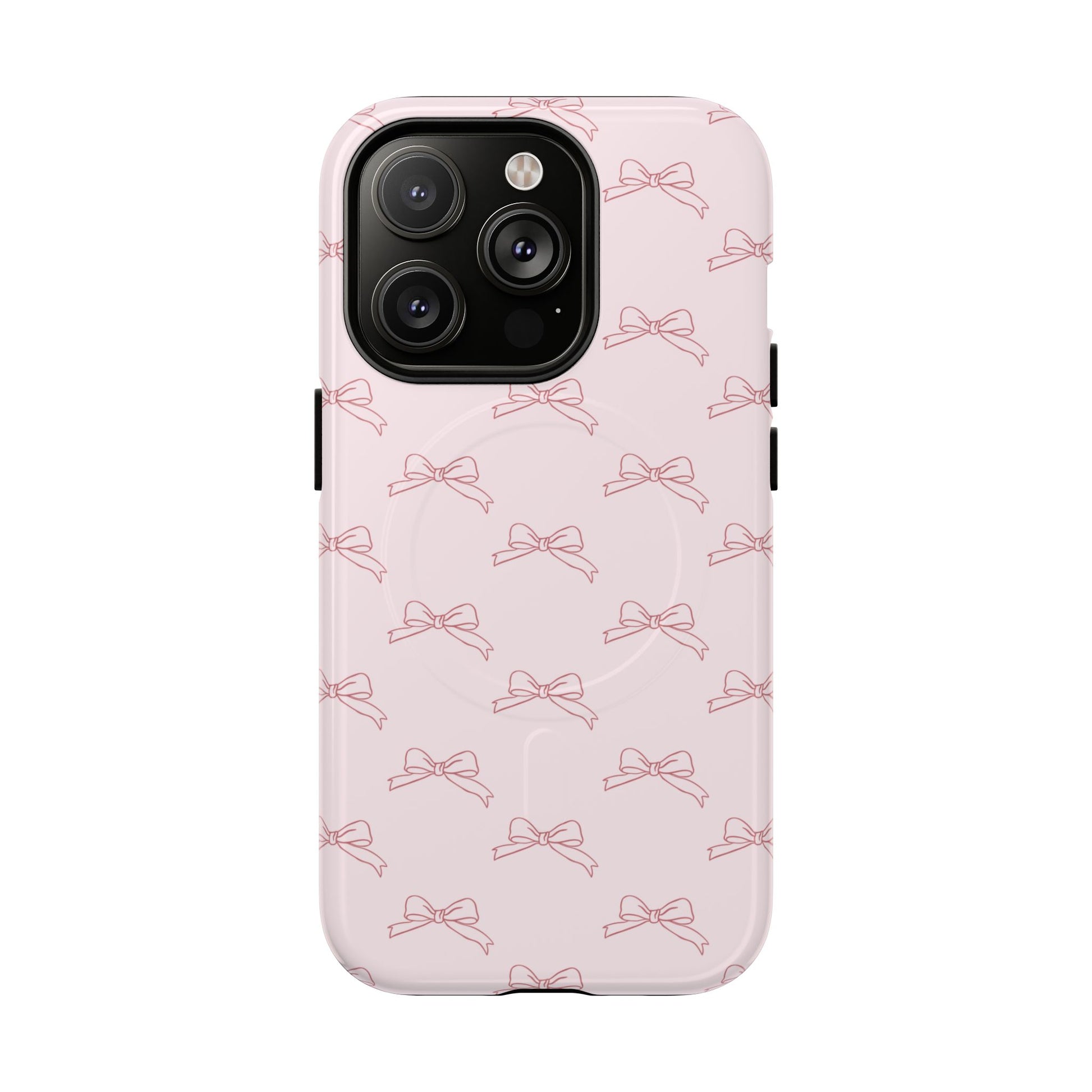 MagSafe compatible tough case with line art bow pattern