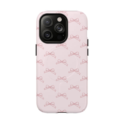 MagSafe compatible tough case with line art bow pattern