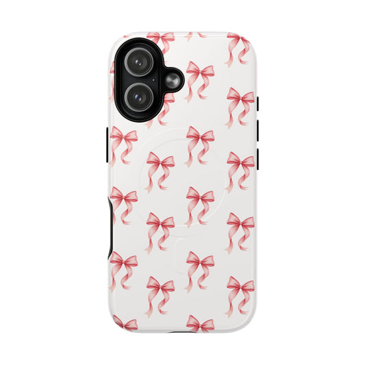 Aesthetic pink bow pattern protective MagSafe compatible case for iPhone 17