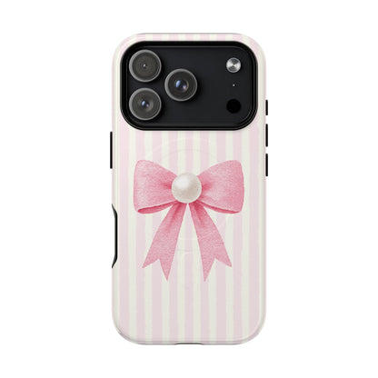 Aesthetic pink ribbon and pearl MagSafe case