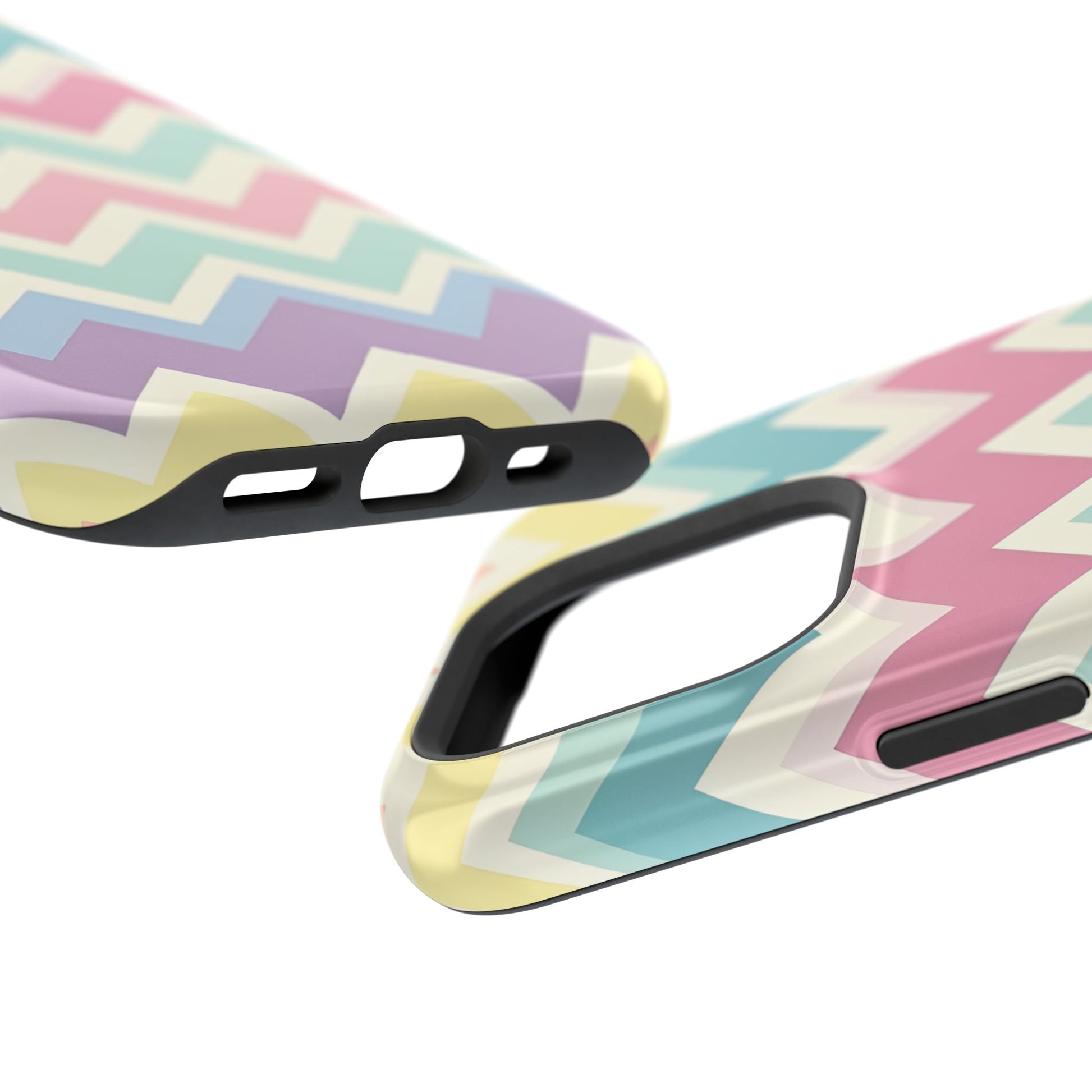Precision cut ports for connectivity on a iPhone Pastel Chevron tough case
