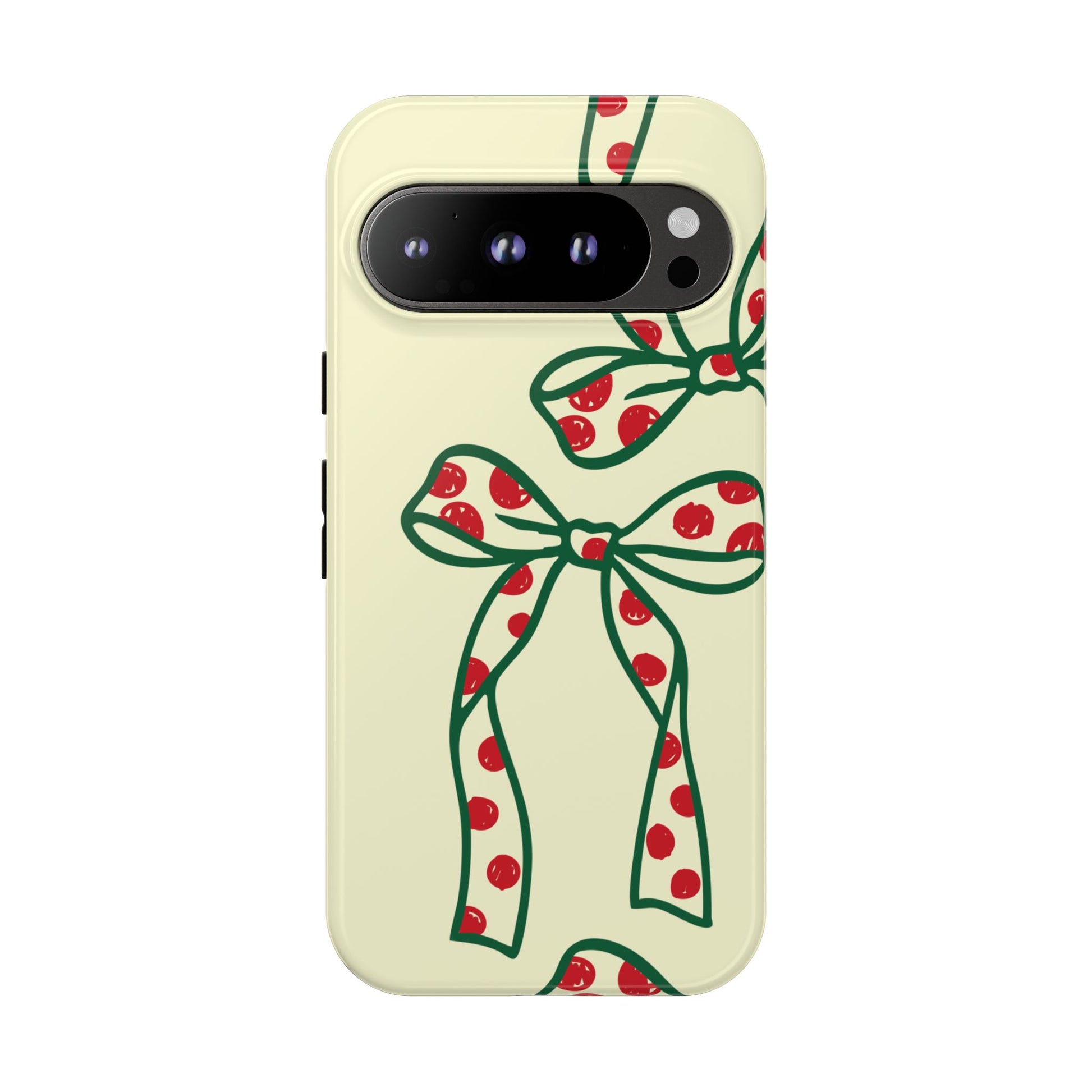 Cream background tough case with festive bow pattern