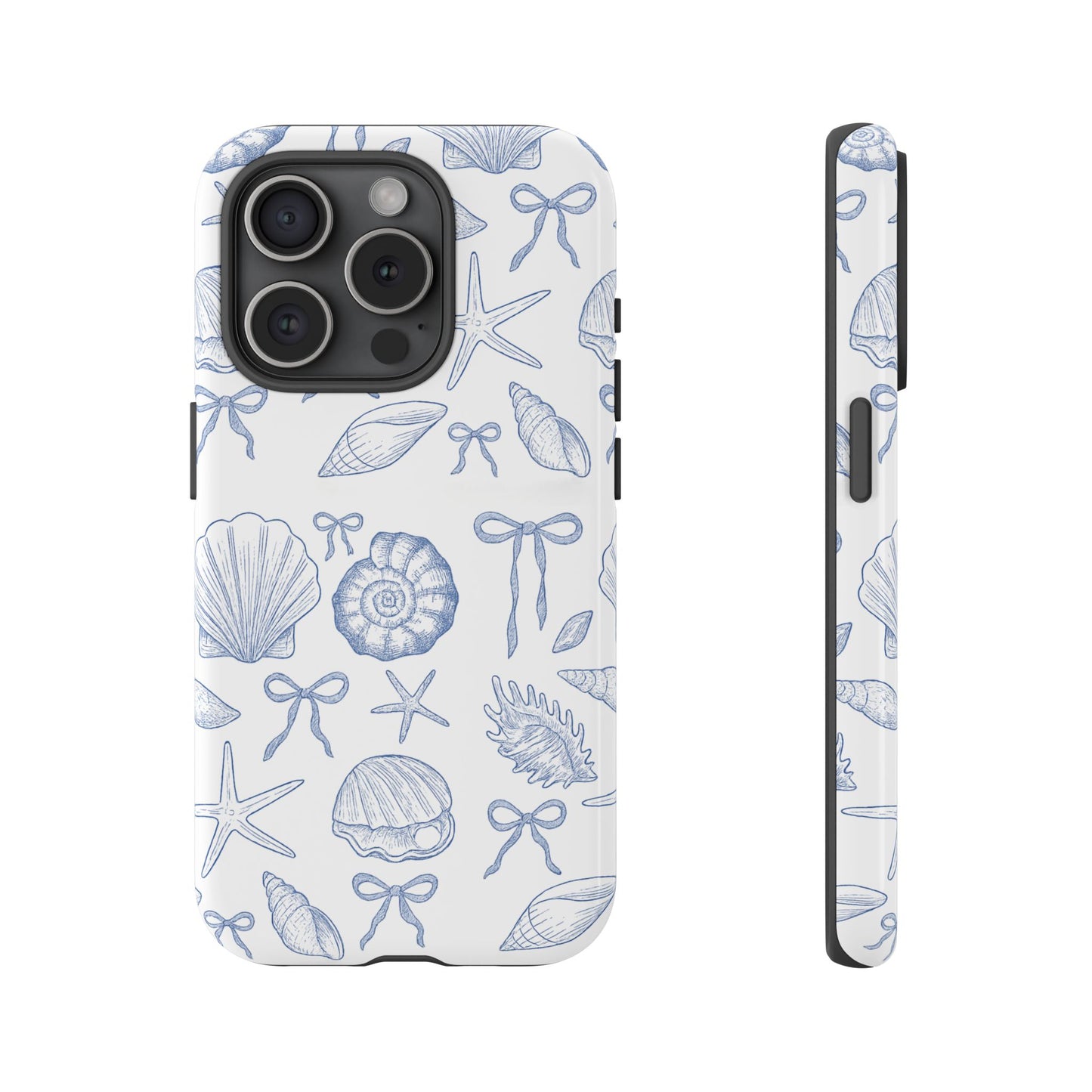 Detailed blue coastal pattern protective phone case