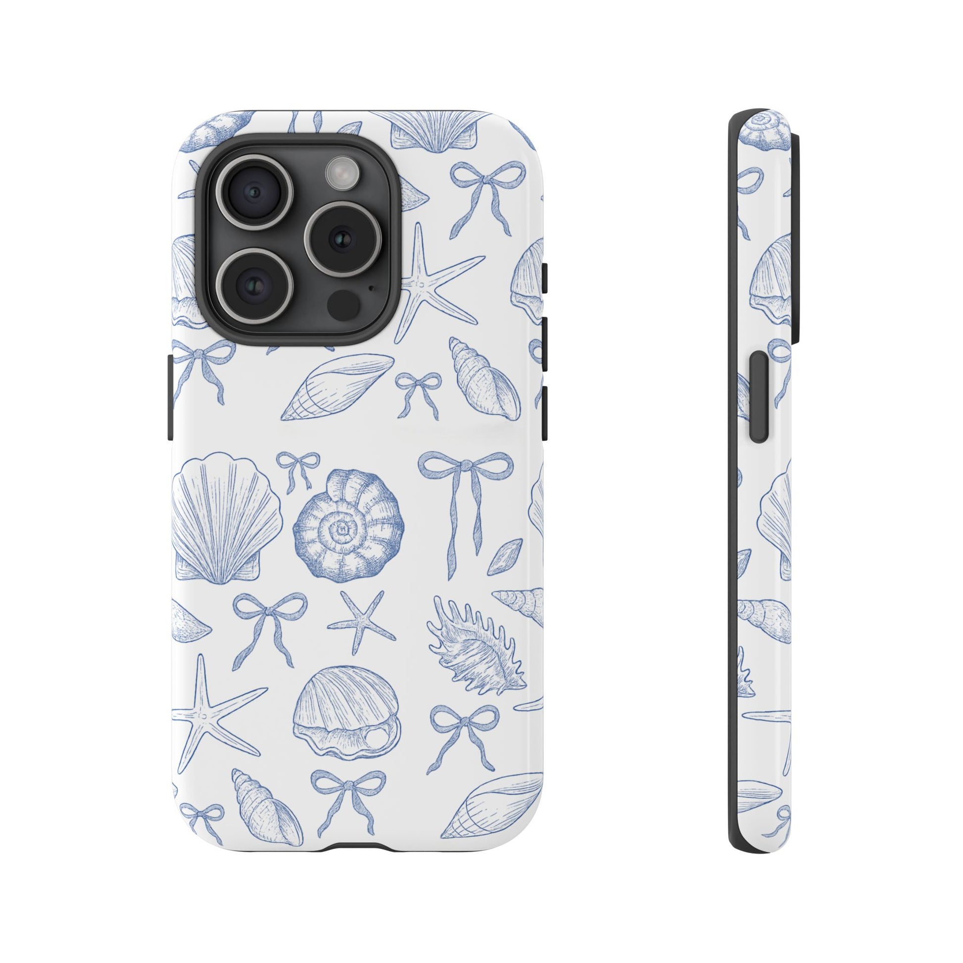 Detailed blue coastal pattern protective phone case