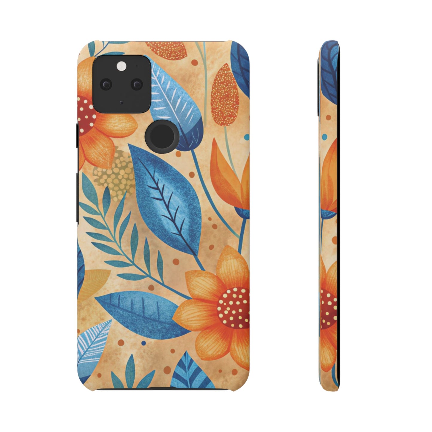 Google Pixel 5 snap phone case - Orange Blue Floral