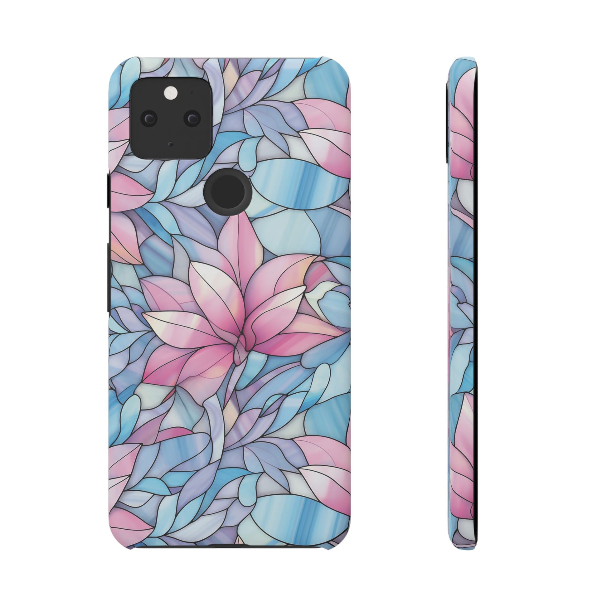 Google Pixel 5 snap phone case - Pink Flower Stained Glass