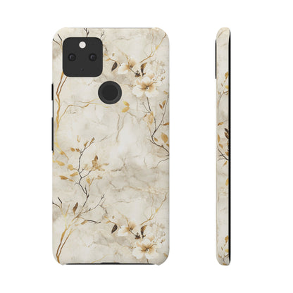 Google Pixel 5 snap phone case - White Flora Marble