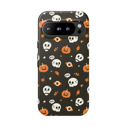 Google Pixel 9 Pro phone case - Pumpkin and Cute Skulls Pattern
