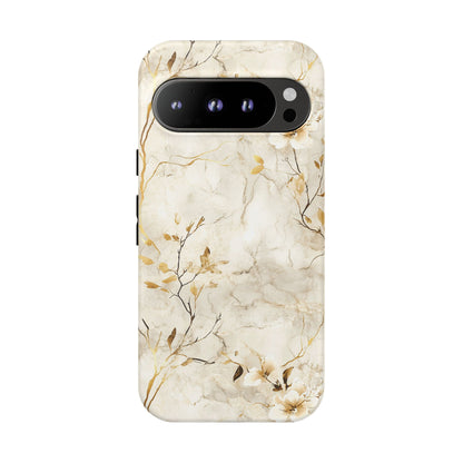Google Pixel 9 Pro phone case - White Flora Marble