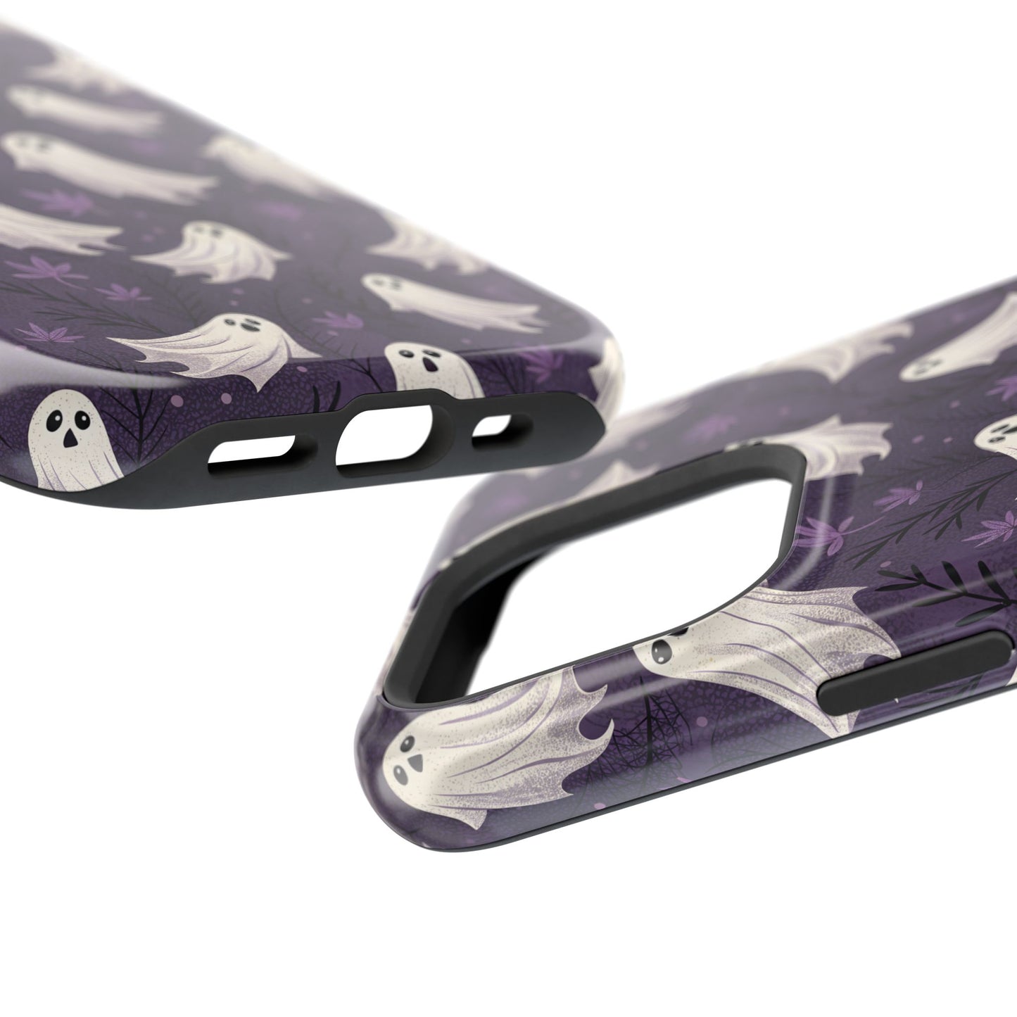 Clear, open ports for connectivity on a iPhone Halloween Cute Flying Ghosts tough case