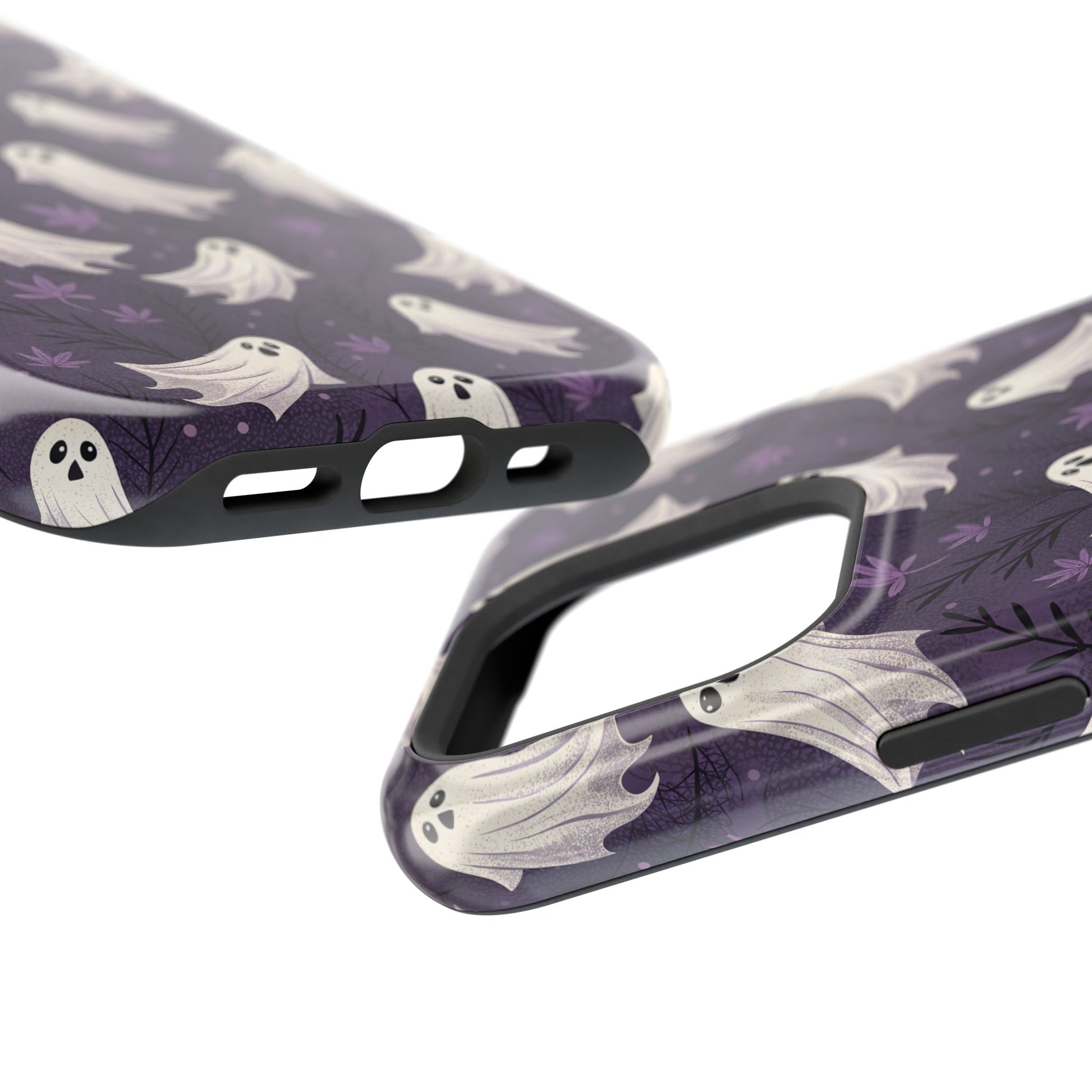 Clear, open ports for connectivity on a iPhone Halloween Cute Flying Ghosts tough case