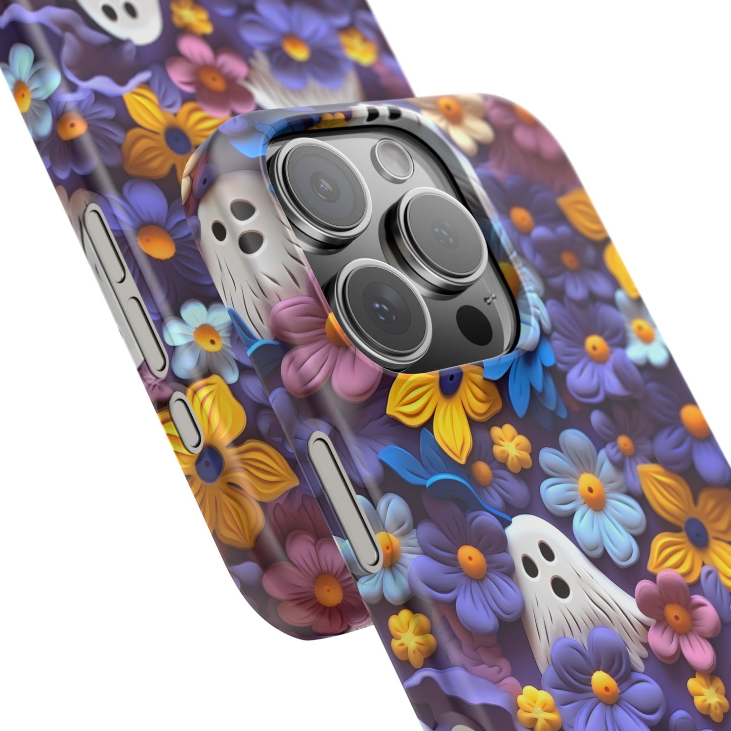 iPhone 16 Pro snap phone case close up - Clay Flowers & Ghosts