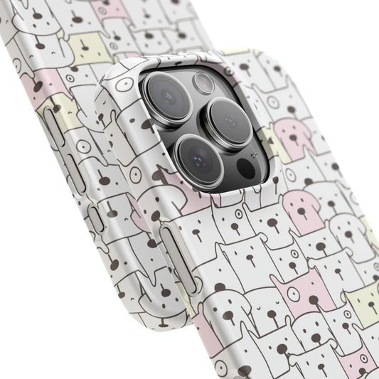 iPhone 16 Pro snap phone case close up - Cute Yellow Pink Dogs Drawing